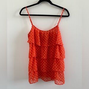 Forever 21 Orange & White Polka Dot Ruffle Tiered Blouse Size L New W/O Tag